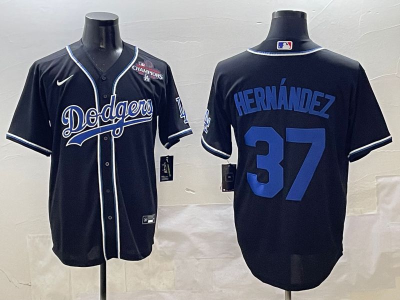 Men Los Angeles Dodgers #37 Hernandez Black blue Three generations Nike 2025 MLB Jersey style 9